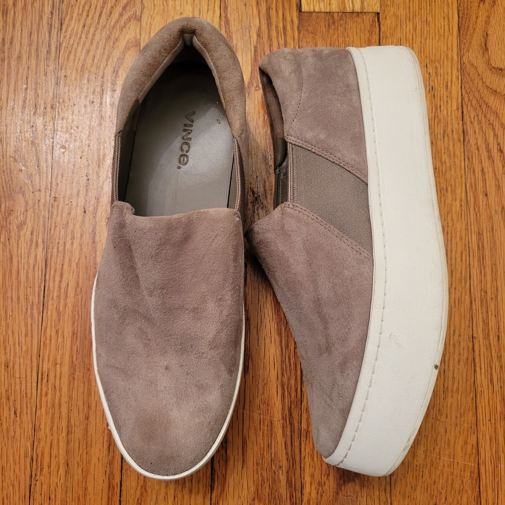 Vince‎ Suede Leather Platform Slip On WARREN Casual Shoes 7 Tan Gray Preppy